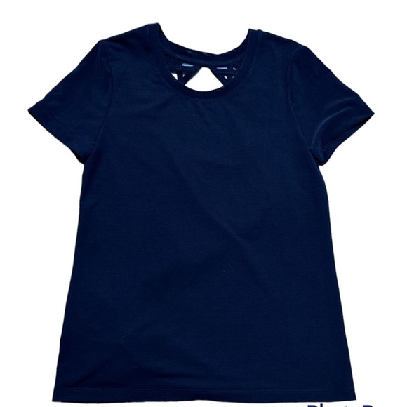 Lorna Jane Navy Short Sleeve T-Shirt work out cut out back NWT - Picture 1 of 7